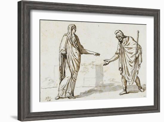 Album : une femme faisant l'aumône à un homme ; deux femmes devisant ; une femme assise-Jacques-Louis David-Framed Giclee Print