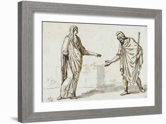 Album : une femme faisant l'aumône à un homme ; deux femmes devisant ; une femme assise-Jacques-Louis David-Framed Giclee Print