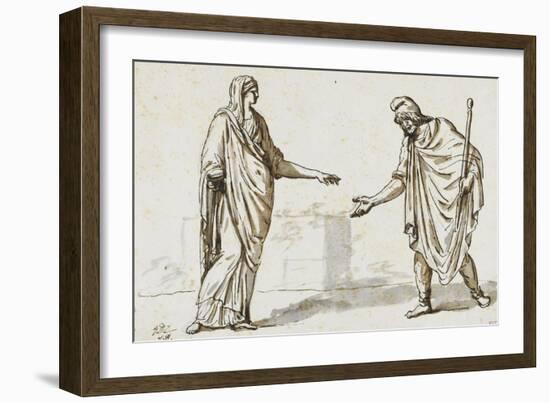 Album : une femme faisant l'aumône à un homme ; deux femmes devisant ; une femme assise-Jacques-Louis David-Framed Giclee Print