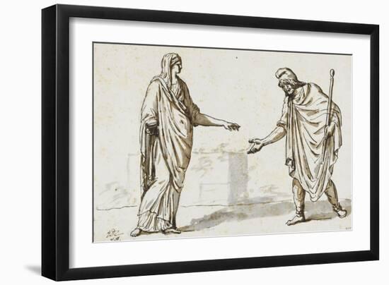 Album : une femme faisant l'aumône à un homme ; deux femmes devisant ; une femme assise-Jacques-Louis David-Framed Giclee Print