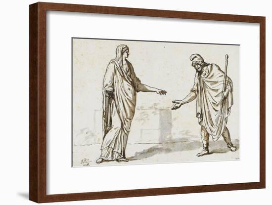 Album : une femme faisant l'aumône à un homme ; deux femmes devisant ; une femme assise-Jacques-Louis David-Framed Giclee Print