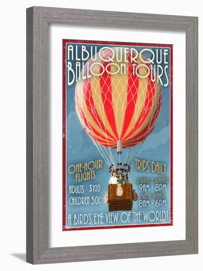 Albuquerque, New Mexico - Hot Air Balloon Tours - Vintage Sign-Lantern Press-Framed Premium Giclee Print