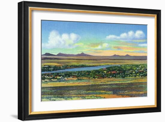 Albuquerque, New Mexico, View of the Rio Grande and Volcanoes from Air Base-Lantern Press-Framed Art Print