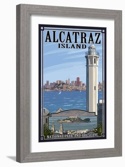 Alcatraz Island and City - San Francisco, CA-Lantern Press-Framed Art Print