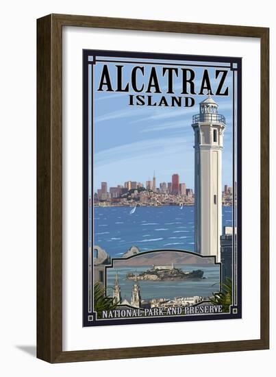 Alcatraz Island and City - San Francisco, CA-Lantern Press-Framed Art Print