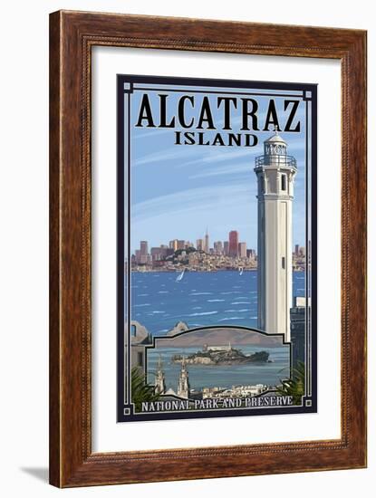 Alcatraz Island and City - San Francisco, CA-Lantern Press-Framed Art Print