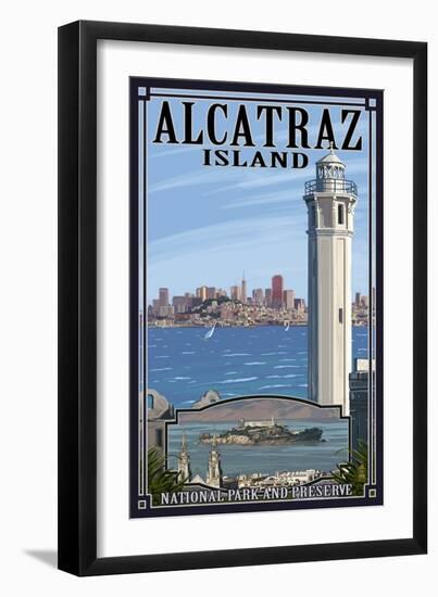 Alcatraz Island and City - San Francisco, CA-Lantern Press-Framed Art Print