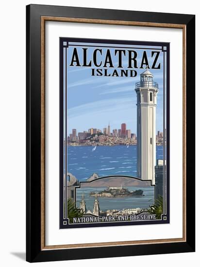 Alcatraz Island and City - San Francisco, CA-Lantern Press-Framed Art Print