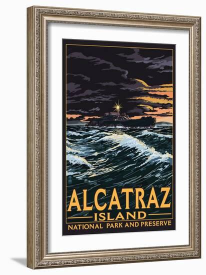 Alcatraz Island Night Scene - San Francisco, CA-Lantern Press-Framed Art Print