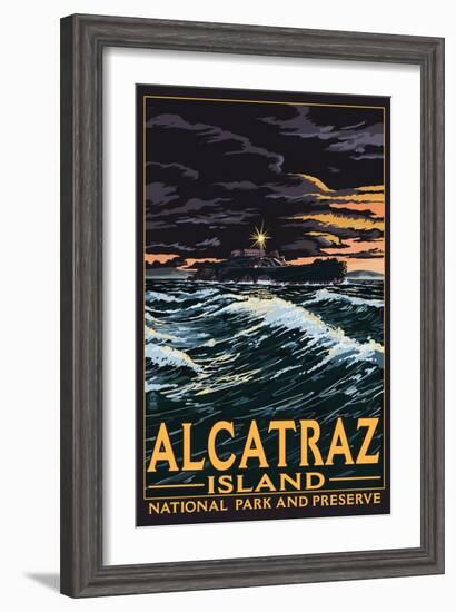 Alcatraz Island Night Scene - San Francisco, CA-Lantern Press-Framed Art Print