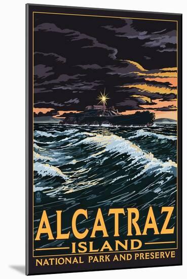 Alcatraz Island Night Scene - San Francisco, CA-Lantern Press-Mounted Art Print