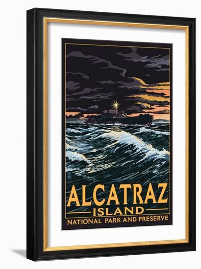 Alcatraz Island Night Scene - San Francisco, CA-Lantern Press-Framed Art Print