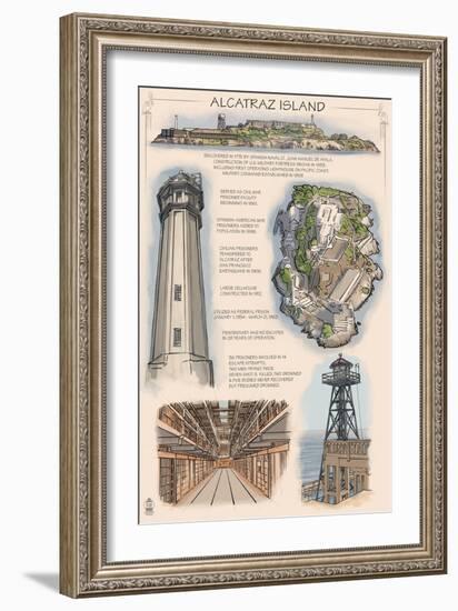 Alcatraz Island Technical - San Francisco, CA-Lantern Press-Framed Art Print