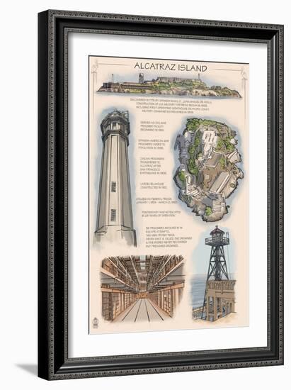 Alcatraz Island Technical - San Francisco, CA-Lantern Press-Framed Art Print