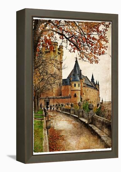 Alcazar Castle - Medieval Spain Painted Style Series-Maugli-l-Framed Stretched Canvas