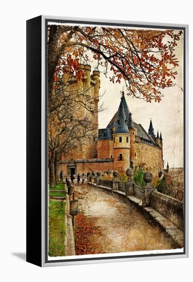 Alcazar Castle - Medieval Spain Painted Style Series-Maugli-l-Framed Stretched Canvas