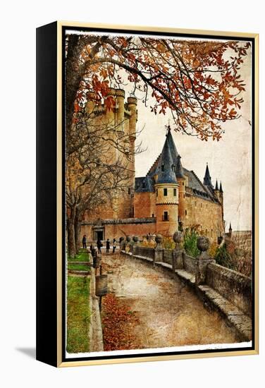 Alcazar Castle - Medieval Spain Painted Style Series-Maugli-l-Framed Stretched Canvas