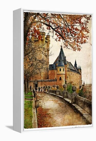 Alcazar Castle - Medieval Spain Painted Style Series-Maugli-l-Framed Stretched Canvas