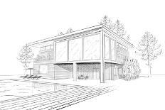 Sketch of Modern House with Swimming Pool-alchena-Art Print