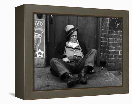 Alcoholic Vagrant Sleeping in a Doorway-null-Framed Premier Image Canvas