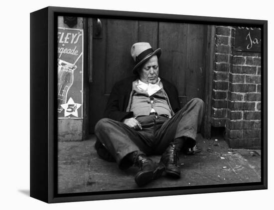 Alcoholic Vagrant Sleeping in a Doorway-null-Framed Premier Image Canvas