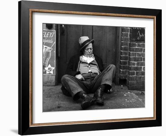 Alcoholic Vagrant Sleeping in a Doorway-null-Framed Photographic Print