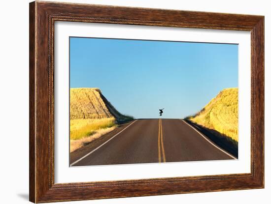 Alek Engerbretson Skateboarding Down A Rural Highway Near Oakesdale, Washington-Ben Herndon-Framed Photographic Print