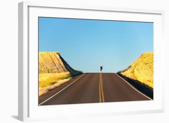 Alek Engerbretson Skateboarding Down A Rural Highway Near Oakesdale, Washington-Ben Herndon-Framed Photographic Print