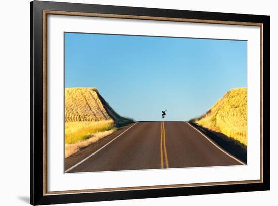 Alek Engerbretson Skateboarding Down A Rural Highway Near Oakesdale, Washington-Ben Herndon-Framed Photographic Print