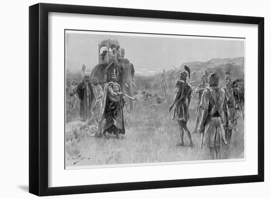 Alexander Accepts the Surrender of Porus King of the Pauravas-Andre Castaigne-Framed Photographic Print