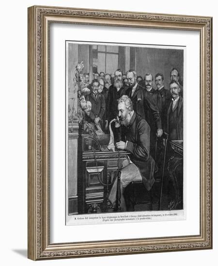 Alexander Graham Bell American Inventor and Educator Inaugurates the New York- Chicago Telephone-null-Framed Photographic Print