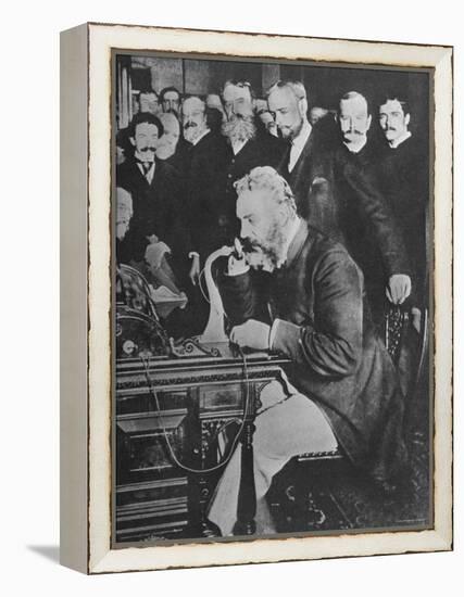 Alexander Graham Bell Inaugurating the New York Chicago Telephone Line While Others Look On-null-Framed Premier Image Canvas