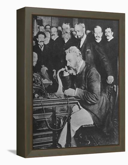 Alexander Graham Bell Inaugurating the New York Chicago Telephone Line While Others Look On-null-Framed Premier Image Canvas