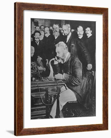 Alexander Graham Bell Inaugurating the New York Chicago Telephone Line While Others Look On-null-Framed Premium Photographic Print