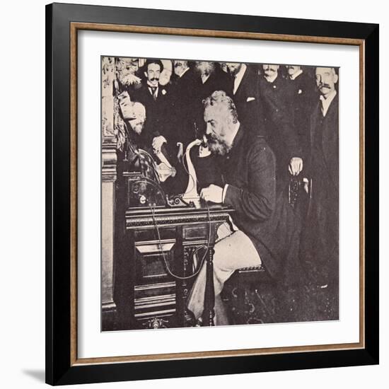 Alexander Graham Bell Making the First Call Between New York and Chicago, 1892 (B/W Photo)-American Photographer-Framed Giclee Print