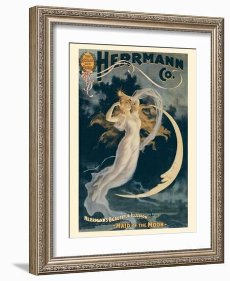 Alexander Herrmann’s Beautiful Illusion - Maid of the Moon, Vintage Magic Poster, 1898-Pacifica Island Art-Framed Art Print