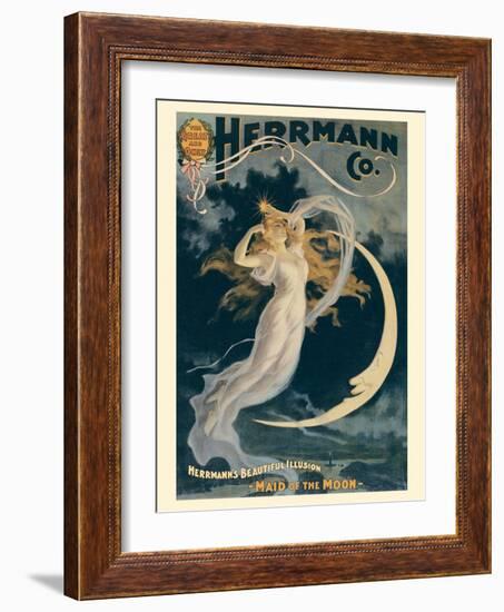 Alexander Herrmann’s Beautiful Illusion - Maid of the Moon, Vintage Magic Poster, 1898-Pacifica Island Art-Framed Art Print