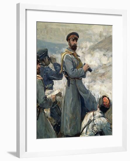 Alexander I of Bulgaria with His Chiefs of Staff Observing Battle of Dragoman, November 23, 1885-null-Framed Giclee Print