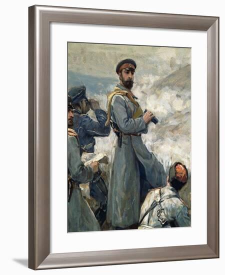 Alexander I of Bulgaria with His Chiefs of Staff Observing Battle of Dragoman, November 23, 1885-null-Framed Giclee Print