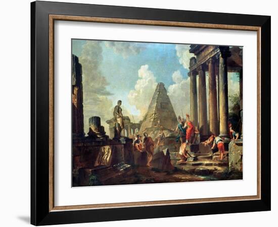 Alexander III the Great Before the Tomb of Achilles-Giovanni Paolo Pannini-Framed Giclee Print