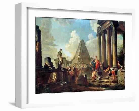 Alexander III the Great Before the Tomb of Achilles-Giovanni Paolo Pannini-Framed Giclee Print