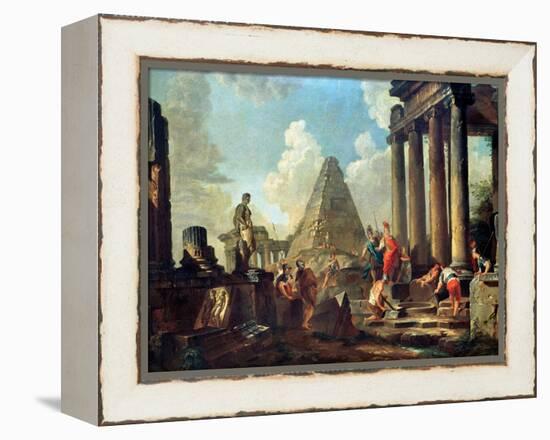 Alexander III the Great Before the Tomb of Achilles-Giovanni Paolo Pannini-Framed Premier Image Canvas