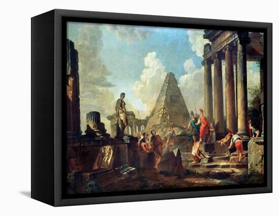 Alexander III the Great Before the Tomb of Achilles-Giovanni Paolo Pannini-Framed Premier Image Canvas