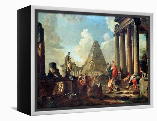 Alexander III the Great Before the Tomb of Achilles-Giovanni Paolo Pannini-Framed Premier Image Canvas