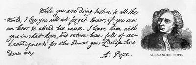 Handwriting and Signature of Alexander Pope from a Letter to Lord Halifax Asking Him Not to…-Alexander Pope-Giclee Print