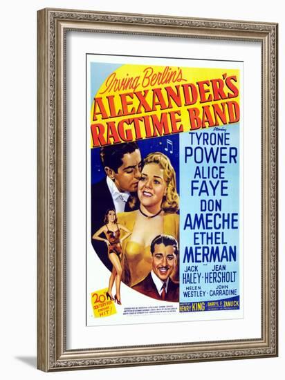 Alexander's Ragtime Band, from Left: Tyrone Power, Alice Faye, Don Ameche, 1938-null-Framed Premium Giclee Print