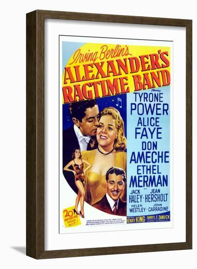 Alexander's Ragtime Band, from Left: Tyrone Power, Alice Faye, Don Ameche, 1938-null-Framed Premium Giclee Print