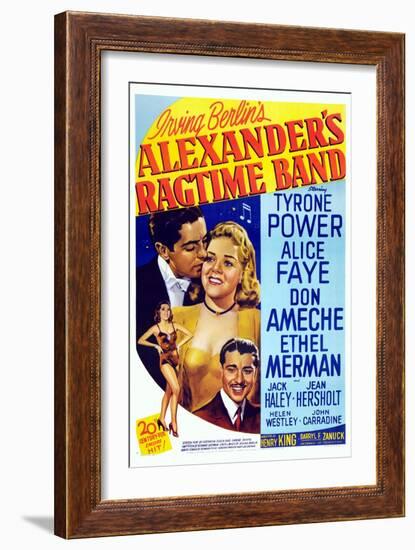 Alexander's Ragtime Band, from Left: Tyrone Power, Alice Faye, Don Ameche, 1938-null-Framed Premium Giclee Print