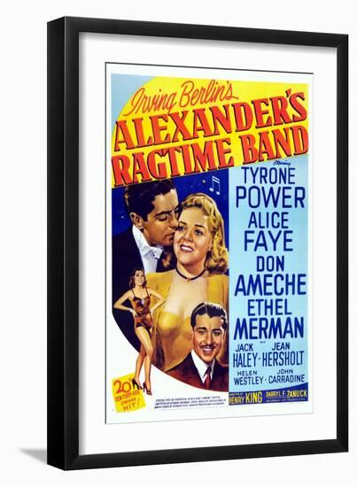Alexander's Ragtime Band, from Left: Tyrone Power, Alice Faye, Don Ameche, 1938-null-Framed Premium Giclee Print