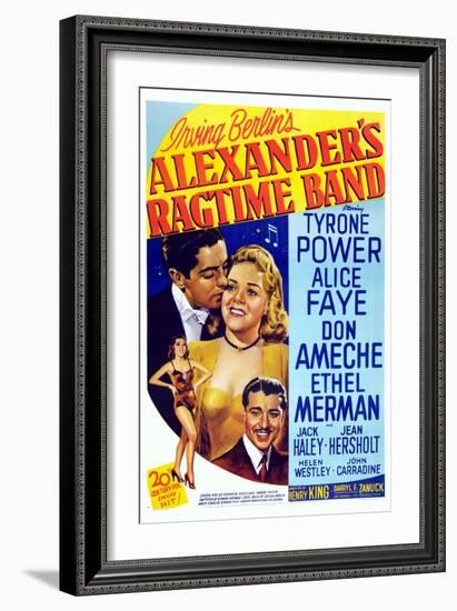 Alexander's Ragtime Band, from Left: Tyrone Power, Alice Faye, Don Ameche, 1938-null-Framed Premium Giclee Print